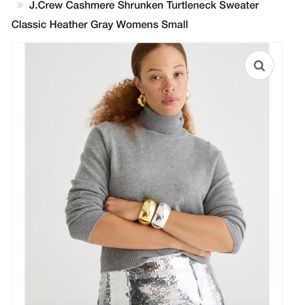 NWT J CREW 100% Cashmere Shrunken funnel/turtleneck Sweater Gray women Small